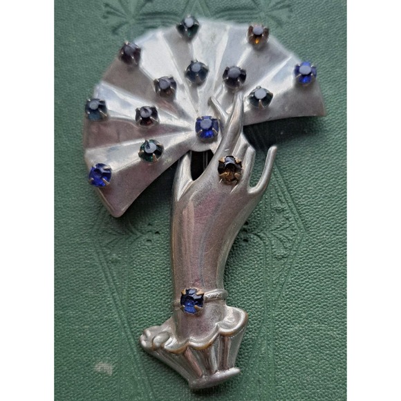 The Unbranded Brand Jewelry - Vintage Rhinestone Hand Brooch Pin Multicolor Glass Stones